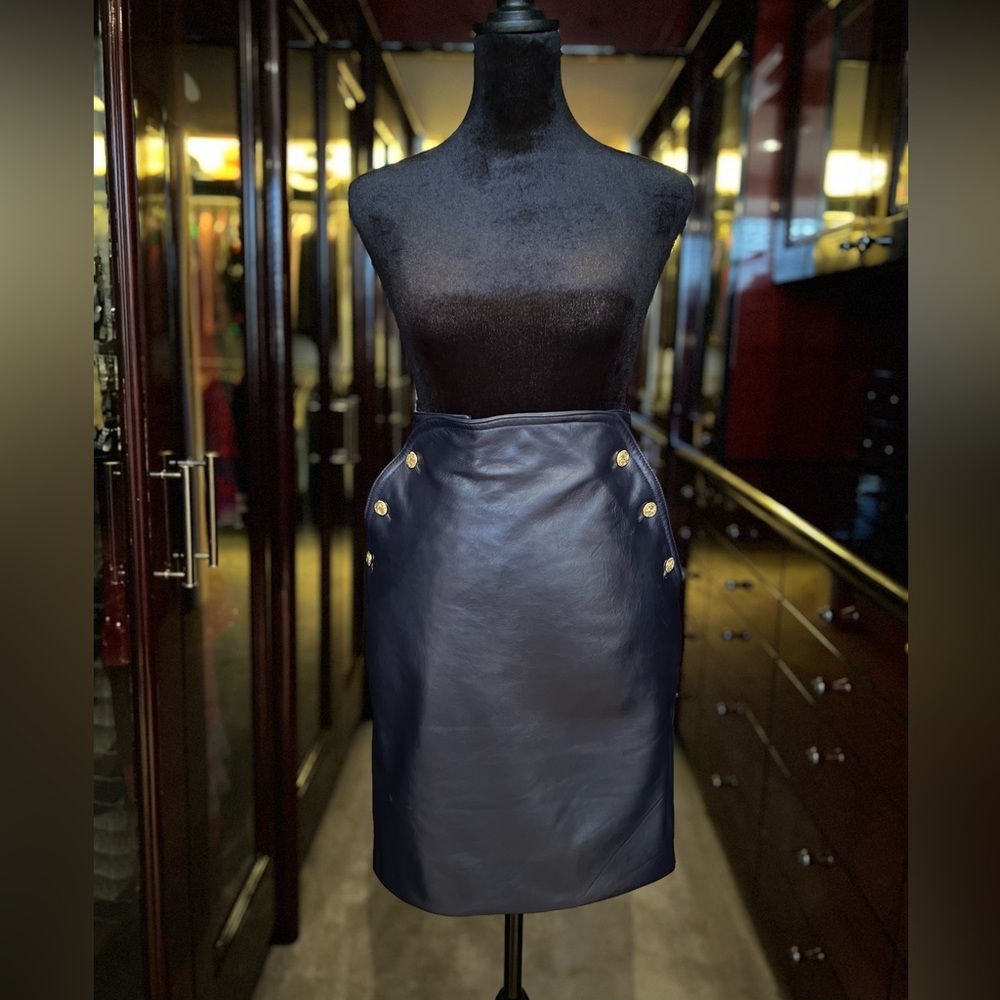 High Waist Leather Skirt by Hanae Mori